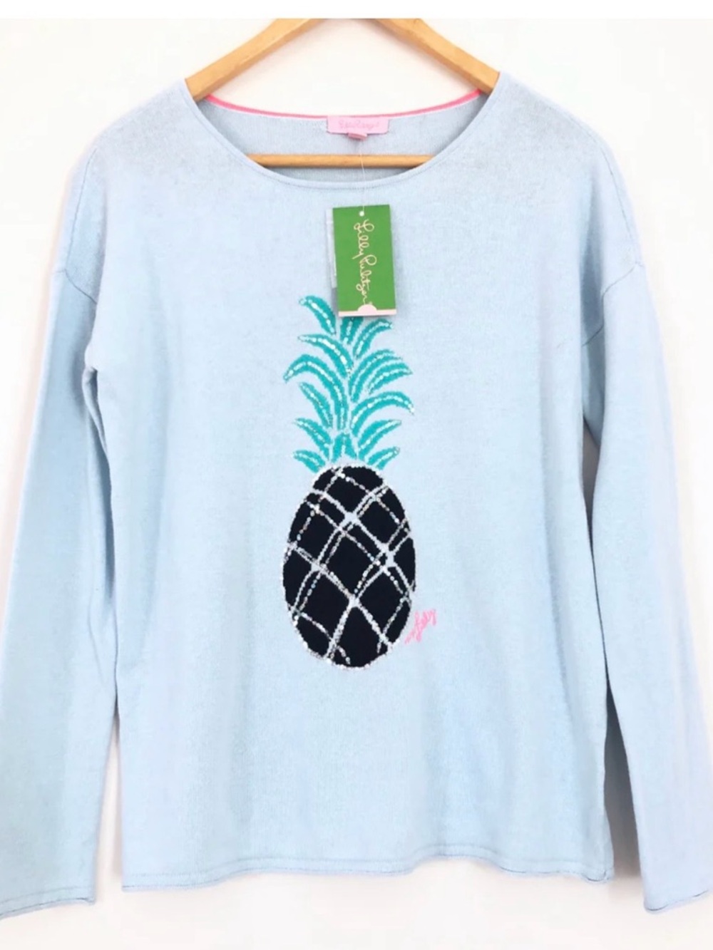 Lilly Pulitzer Light Blue Pineapple Pullover with Teal & Navy Graphic